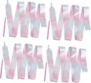 4pcs Gymnastics Gymnastics Streamers Gymnastics Twirling Ribbon Rainbow Twirl Ribbon Gymnastic Streamers Dancer to Rotate Silk and Fiberglass Flash Gymnastics Stick
