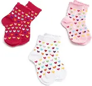 [Jefferies Socks] Little Girls' Uniform Lovely Hearts Triple Treat Socks (Pack of 3) - Multi