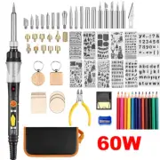 Wood Burning Pen Set Kit Stencil 60W Soldering Iron Tips Tools Pyrography Craft