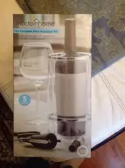 ModernHome 5 Pc Complete Wine Accessory Set- corkscrew. aerator spout, chiller +