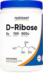 Nutricost D-Ribose - Pure D-Ribose - 500G; 100 Servings; 5000Mg Per Serving - D-Ribose