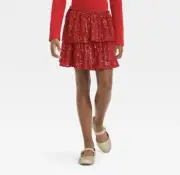 Girls' Tiered Sequin Holiday Skirt - Cat & Jack™ Red