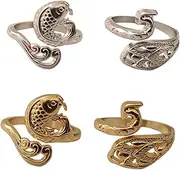 [Ciieeo] Vintage Peacock Koi Ring 4pcs Retro Knitting Loop Rings Fashionable Retro Design for Women for Party Wedding Anniversary