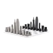 SKYLINE CHESS Chess Set Stainless Steel San Francisco Edition with Marble Hatch Board