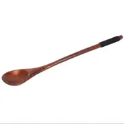 6Pcs Long Handled Wooden Spoons Wood Tea Coffee Spoon Japanese Style Dessert Spoon Set Honey Mixing Spoon Wood Tableware photo color