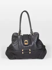Black Leather Front Clasp Bag