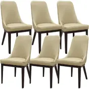 Claire Set of 6 Dining Chair Genuine Leather Solid Rubber Wood Frame - Taupe