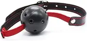 Female SM toys wholesale oral gag couple health care gag female device black and red adjustable size opening breathable gag ball diameter 4.2 cm fashionable adjustable female gag ball suitable for female male role-playing game entertainment tool