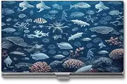 [QWNMD] Business Card Case Box Buckle Style Shut Metal Business Card Holder Underwater Marine Lifeprinted Slim Purse Name Card Holders for Business Cards Men Women