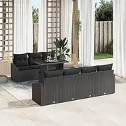 Garden Sofa Set of 8 - Outdoor Cushions, Furniture Couch, Lounge Chair, Rattan Sofa, Folding Bed, Balcony - Charcoal