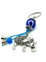 Elephant Evil Eye Key Chain with Dangle Beads for Protection #1295