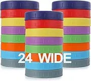 [ 24 Pack ] WIDE Mouth Mason Jar Lids for Ball, Kerr and More - Colored Plastic Storage Caps for Mason/Canning Jars - Leak-Proof