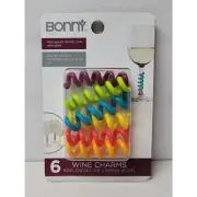 Multi-color Corkscrew Spring Silicon Wine Stem Charms Set of 6 Bonny *NEW*