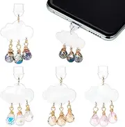 OLYCRAFT 4Pcs Cloud with Teardrop Dust Plug Charms 1.9 Inch Mobile Dustproof Plugs with Acrylic and Glass Pendants Type C Dust Plug Charm Type C Port Protector Phone Accessory for Most Type-C Phone