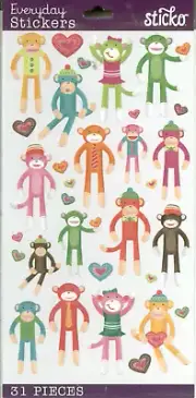 Monkey Monkeys Sock Hats Ties Dresses Heart Stuffed Toys Play Sticko Stickers