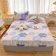 Floral Printed Bed Covers 150x200 Lace Fitted Sheets Breathable Mattress Cover(Pillowcase Need Order),5,Queen 150x200x25cm