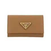 Prada Key Case Ladies Triangle Logo Saffiano Brown PRADA 1PG004QHHF03BHCARAMEL 0