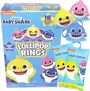 Baby Shark Lollipop Rings, Individually Wrapped Birthday Party Favors, Character Shaped Assorted Fruit Flavored Lollipops, Candy Goody Bag Fillers, 18 Rings