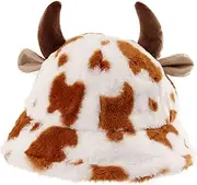 [Miekeits] Cow Print Bucket Hat Fluffy Hat Fisherman Cap for Women Girls