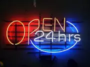 Open 24 Hrs 24"x20" Neon Sign Wall Store Shop Light Lamp With Dimmer