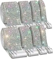 8 Rolls Rhinestone Ribbons,Cludoo 8 Yard Silver Self Adhesive Rhinestone Ribbon, Bling Crystal Diamond Ribbon Roll Wrap Glittering Rhinestones Sticker for Decoration Car DIY Arts Crafts Wedding