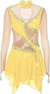 [Zagitova] Sheer Figure Skating Dress for Girls Patchwork Womens Graceful Ice Competition Dance Outfits with Rhinestone