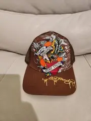 Ed Hardy Tattoo Brave Hearts Stay True Eagle Brown Snap Back Hat Trucker NWT