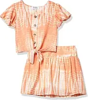 [Speechless] Girls Tie Front Top and Short Skirt Set