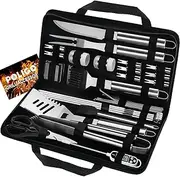 POLIGO 29PC BBQ Grill Accessories Set - Stainless Steel Tools with Storage Bag - Perfect for Fathers Day, Dads Birthday, Camping & Grilling