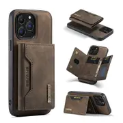 For iPhone 14 13 12 Magnetic Leather Removable Wallet Cover-Brown