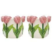 2PK Urban Tulip Ceramic Planter Flower Plant Pot Home Decor 13x17cm Pink/White