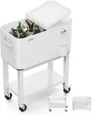 Patio Cooler, Rolling Ice Chest on Wheels, Portable Patio Party Bar Drink Cooler