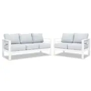 Paris 3+2 Seater White Aluminium Sofa Lounge - Light Grey Cushion