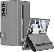 DOOTOO for Samsung Galaxy Z Fold 6 Case with S-Pen Pocket Luxury Leather Flip Magnetic All-Inclusive Protection Z Fold 6 S Pen Holder Case (Gray)