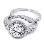 Womens 2.5 Ct Classic Wedding Band Engagement Ring Set Round Cut Silver