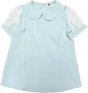 [Allegra K] Women's Round Neck Puff Short Sleeve Peter Pan Collar Vintage Polka Dots Mesh Sleeve Blouse Top