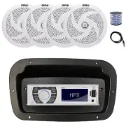 Pyle Marine Receiver,Adapter,Spa Bezel, Antenna,Wire, 4x 6'' 240W White Speakers