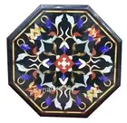 Octagon Black Marble Coffee Table Top Semi Precious Stone Inlay Work Side Table