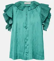 [Ulla Johnson] Ulla Johnson Elli pleated ruffled satin blouse AU 10 green