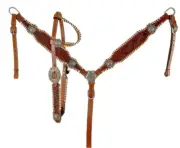 New! ONE EAR HEADSTALL & BREAST COLLAR SET w Floral tooling Barrel racer conchos