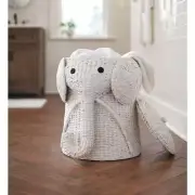 Elephant White Woven Wicker round Laundry Room Hamper Basket with Lid (16" W)
