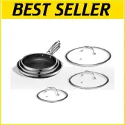 Hybrid Nonstick 6-Piece Cookware Set - Stainless Steel Frying Pans & Glass Lids