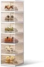 6 Tier Shoe Oragnizer Storage Box, Collapsible Stackable Shoe Rack Organizer with Clear Door, Portable Shoe Cabinet for Closet Shoe Shelf Cabinet with Lids Sneaker Container (White)