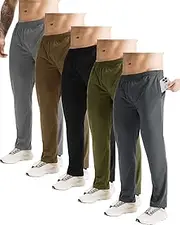 [intialulu] 5 Pack Athletic Workout Open Bottom Pants with Zipper Pockets Gym Jogger Pants Running Sweatpants for Men