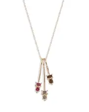 Moon & Meadow 14K Yellow Gold Multi Gemstone Brown Diamond Triple Charm Pendant Necklace, 16-20