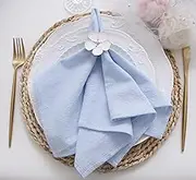 Dinner Cloth Napkins Bulk,100% Soft Cotton Linen Napkins,Washable Napkins with Hemmed Edges for Weddings Decorations,Family Event Parties,16”*16”,(Set of 12, Pale Blue)