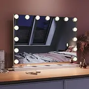 ELEGANT Hollywood Mirror 3 Colour Large Vanity Mirror with 15 LED Dimmable Bulbs, Frameless Makeup Mirror Dressing Bathroom Decor Touch Control Face Mirror, 58 x 46 cm