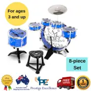 Kids Drum Set Kit 8 Pieces Children Music Rock Jazz Band Bass Cymbal w/ Stool