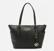 MICHAEL KORS Jet Set East West Top Zip Tote Solid Black Leather
