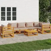 Patio Furniture Sets 7 Piece Garden Lounge Set with Taupe Cushions Solid Wood